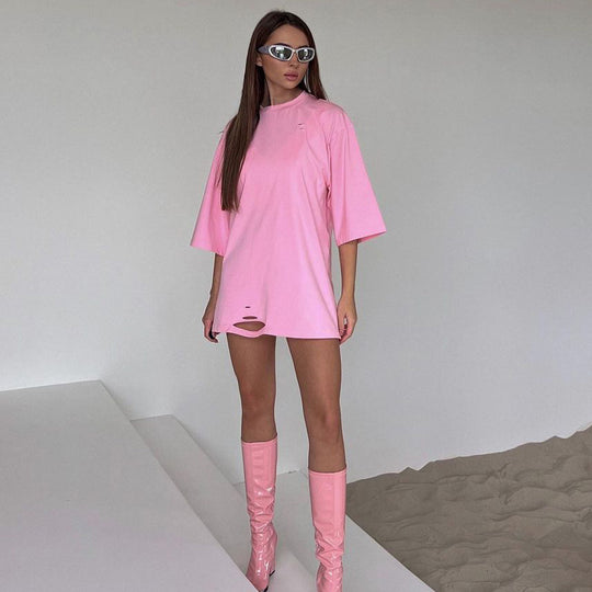 Damen oversized Longshirt mit Statement-Print, dreiviertelärmeln und lockerer Tunika-Silhouette Shop Nory