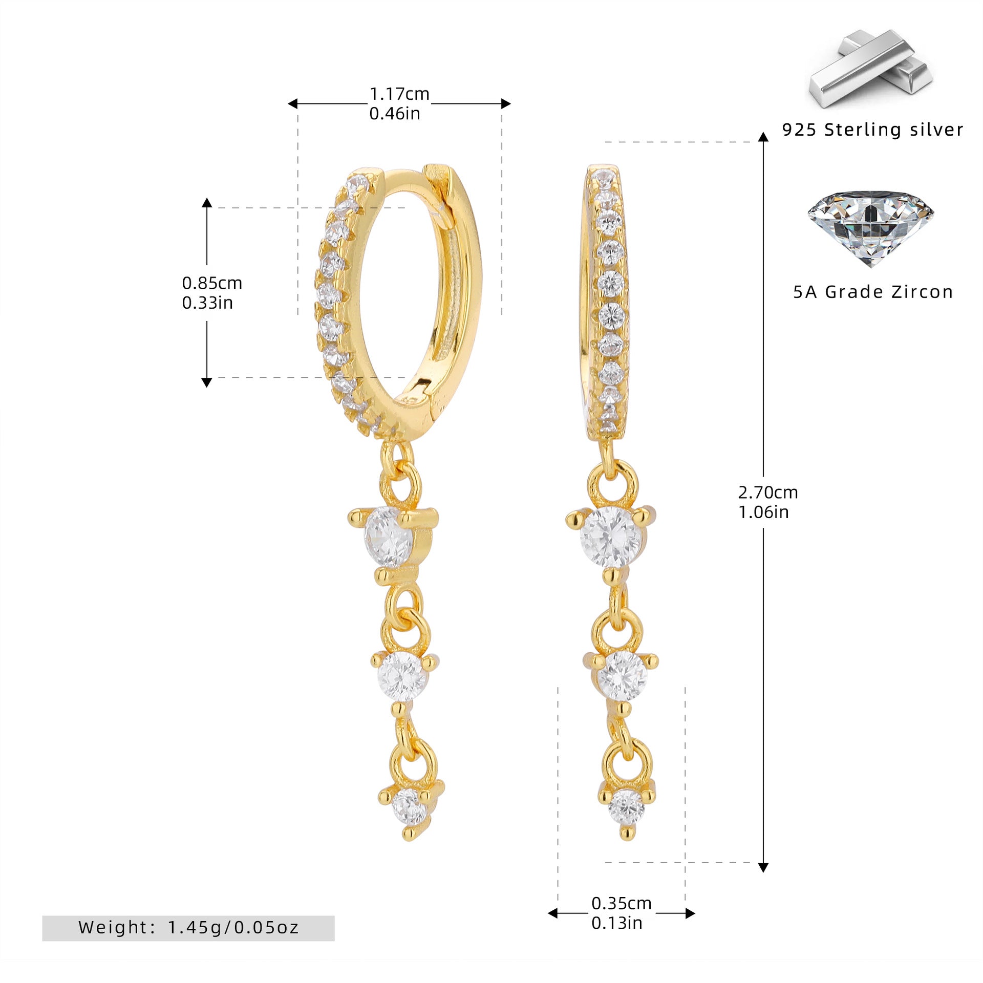 Damen Ohrhänger mit funkelnden Zirkonia aus hochwertigem 925 Sterlingsilber Shop Nory