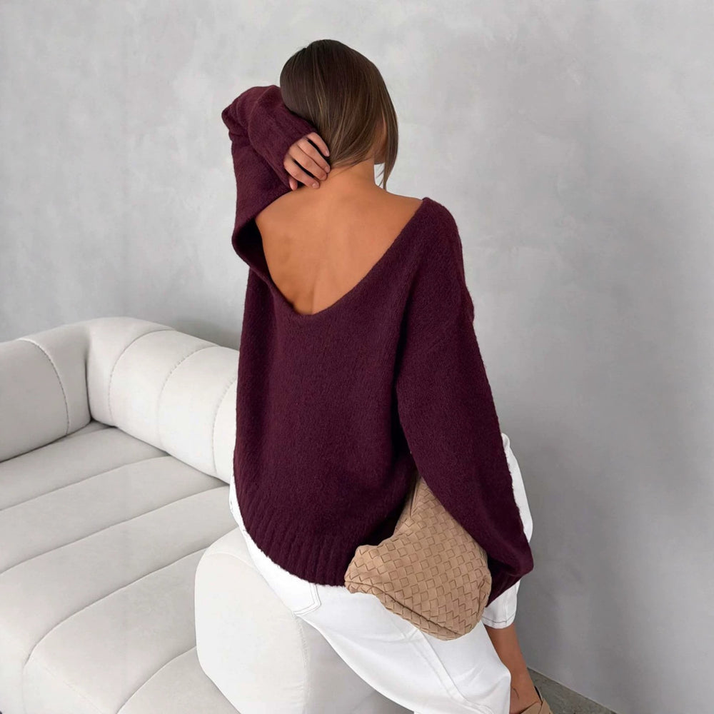 Damen Oversize Bouclé-Pullover mit weitem Boot-Ausschnitt und gerippten Bündchen Shop Nory