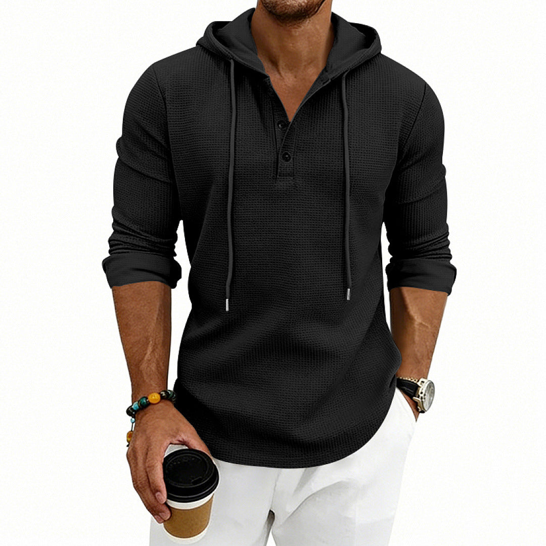 Herren Waffelstrick-Henley-Hoodie mit Knopfleiste und Kapuze Shop Nory