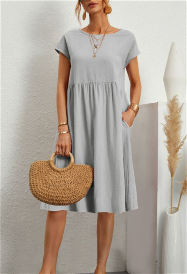 Damen Freizeitleinenkleid mit leichtem Schnitt und Taschen