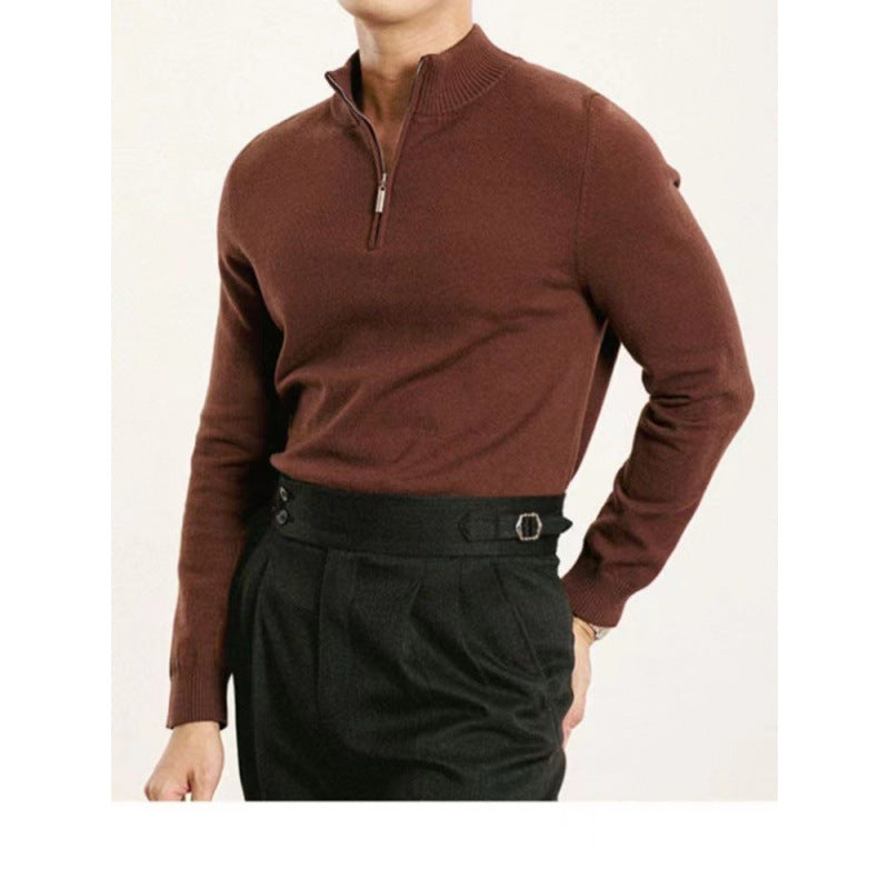 Herren Luxuriöser Feinstrick-Halbzippullover mit verdecktem Reißverschluss und schmaler Rippe Shop Nory
