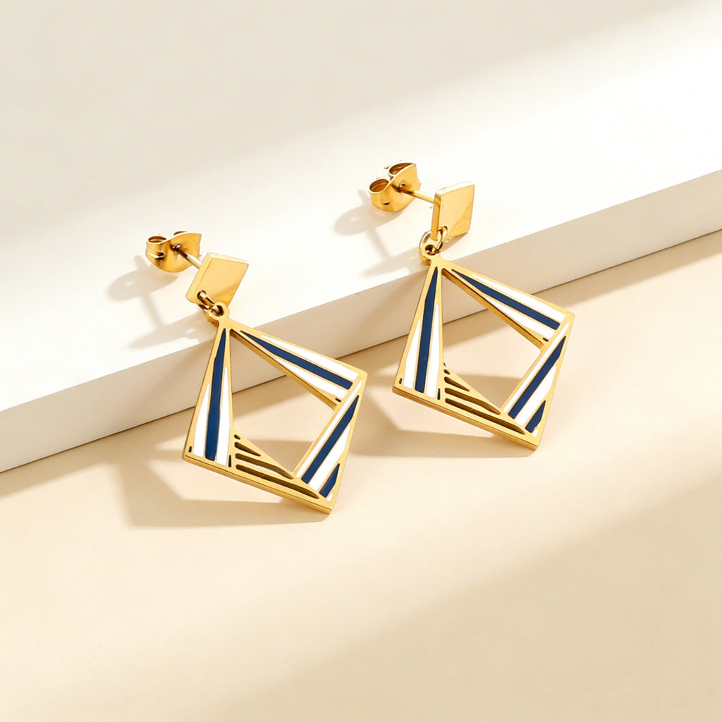 Damen Hängende geometrische Ohrringe aus goldplattiertem Edelstahl Shop Nory