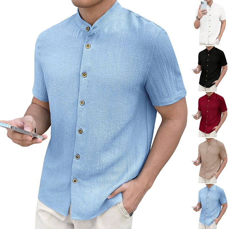 Herren nan leichtes Knitterstruktur-Überhemd mit umgeschlagenen Ärmeln entspannter Overshirt-Silhouette