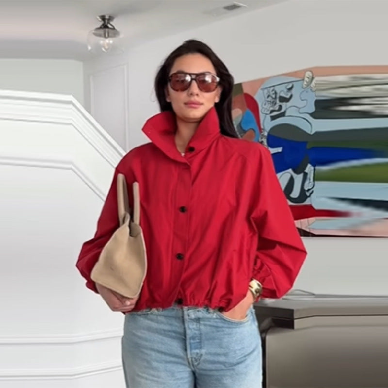 Damen Modische Kurzjacke mit hohem Kragen und elastischem Bund