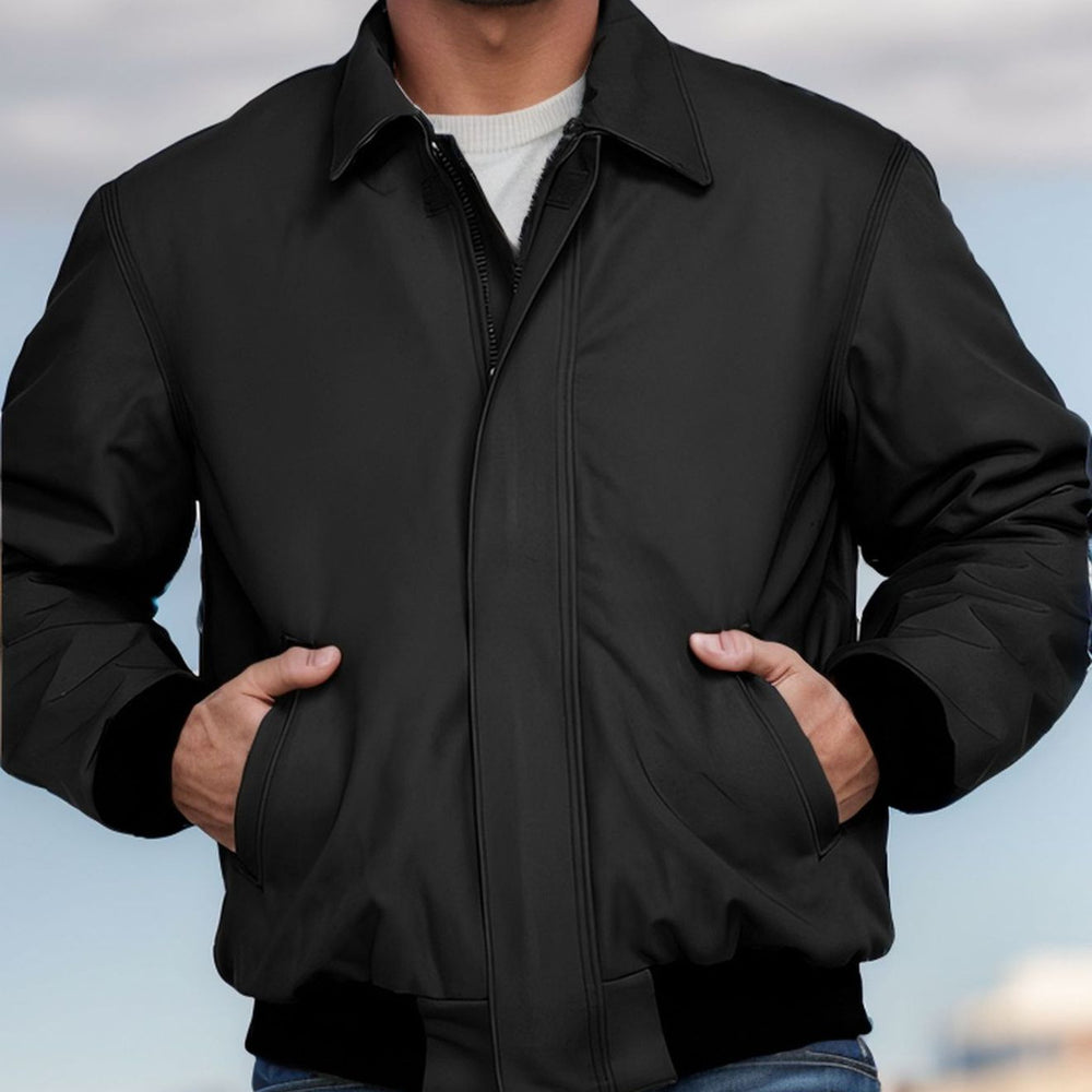 Herren Kurzjacke im Bomberstil aus weichem Kunstleder mit gerippten Bündchen Shop Nory