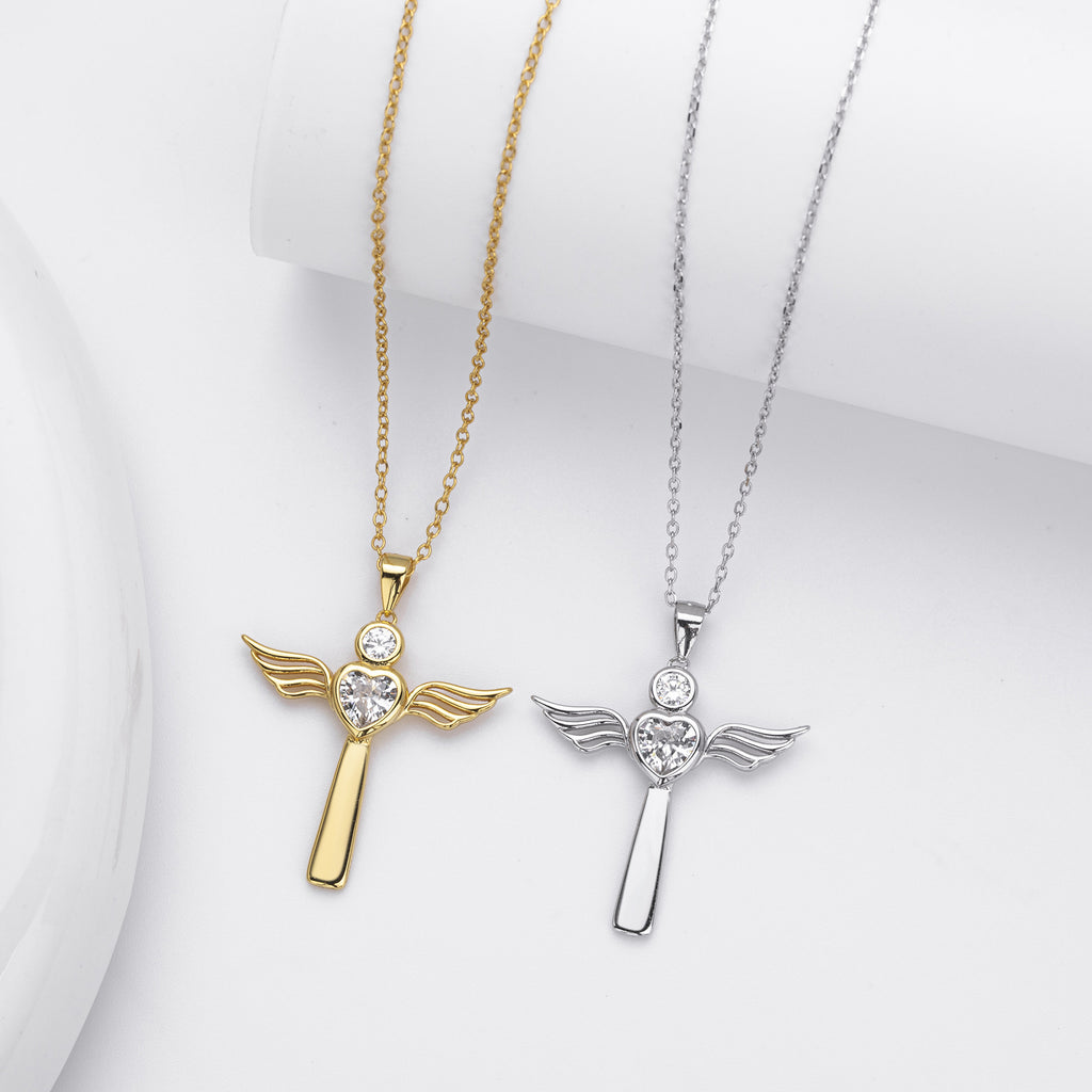 Damen Halskette mit Herz- und Flügeldesign aus 925 Sterling Silber Shop Nory