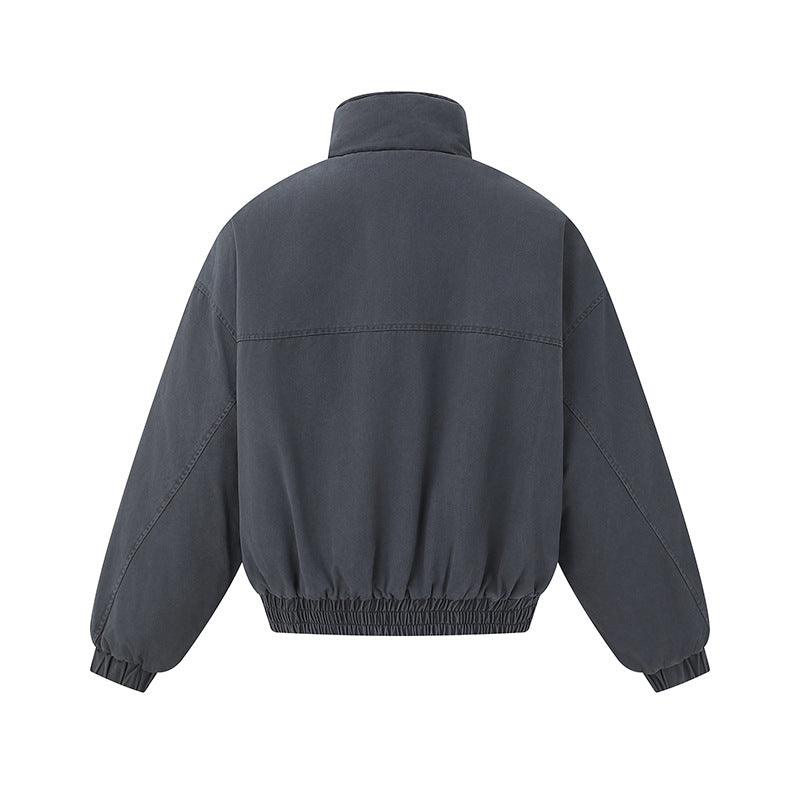 Unisex Boxy-Canvas-Blousonjacke mit hohem Stehkragen, diagonalem Nahtdesign und elastischem Saum Shop Nory