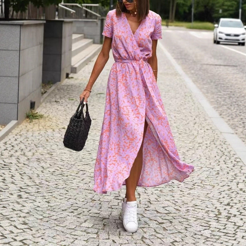 Damen Maxikleid mit Polka-Dots und seitlichem Schlitz
