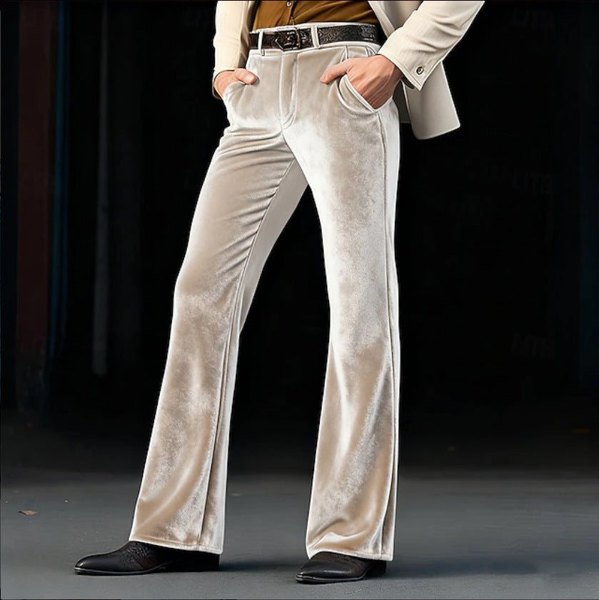 Damen Elegante Samt-Hose mit hohem Bund, ausgestelltem Bein und Eingrifftaschen Shop Nory