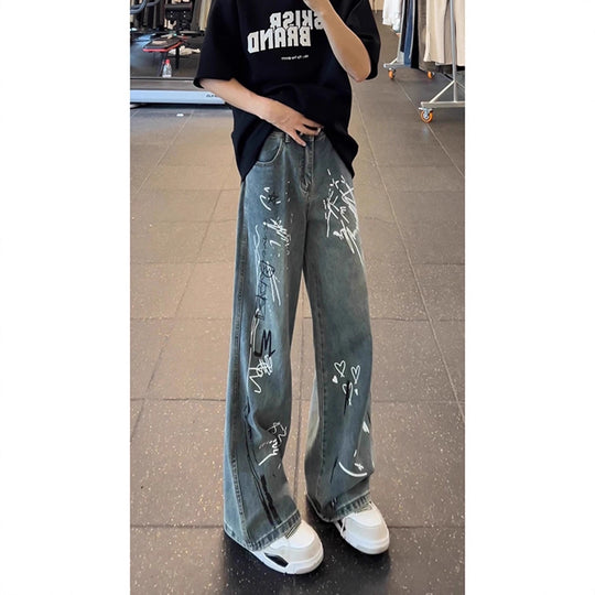 Damen Weitgeschnittene Jeans mit künstlerischem Grafikdruck Shop Nory