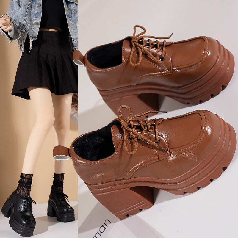 Damen Stiefeletten mit hohem Plateau und Schnürung