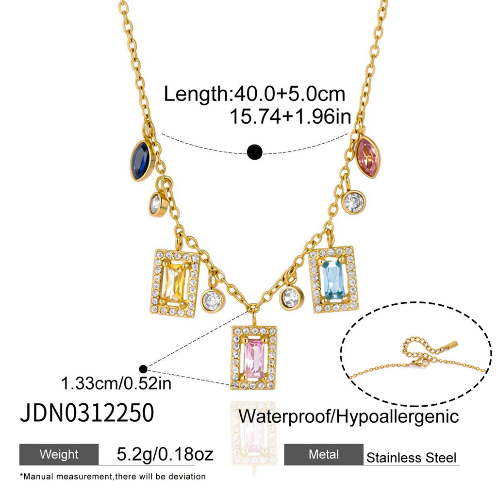 Damen Halskette mit bunten Zirkonia-Anhängern und hochwertiger Edelstahlverarbeitung Shop Nory