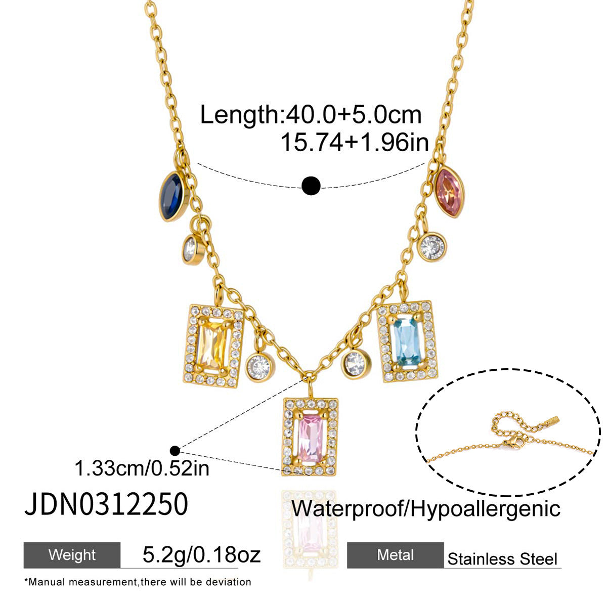 Damen Halskette mit bunten Zirkonia-Anhängern und hochwertiger Edelstahlverarbeitung Shop Nory