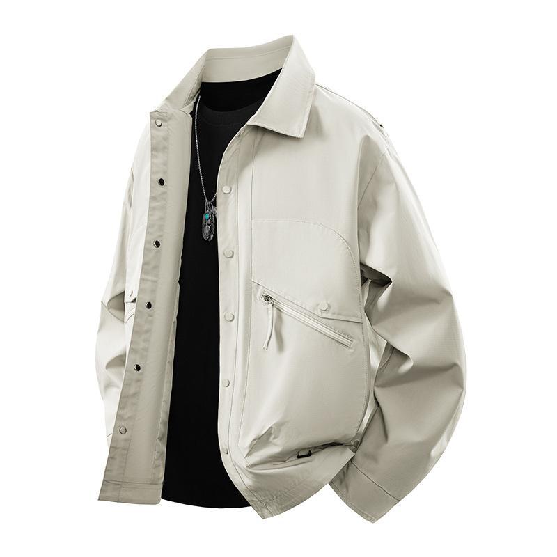 Herren Overshirt-Coachjacke im Urban-Utility-Stil mit Druckknopfleiste und schräger Reißverschlusstasche Shop Nory