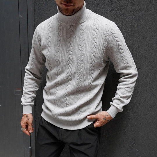Herren Grobstrick-Rollkragenpullover mit Zopfmuster und gerippten Bündchen Shop Nory