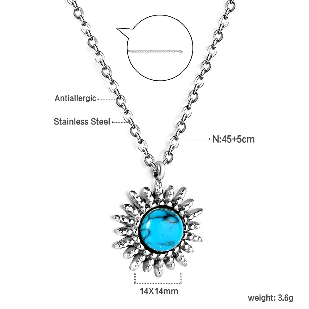 Damen Halskette mit goldplattiertem Anhänger und türkisfarbenem Stein Shop Nory