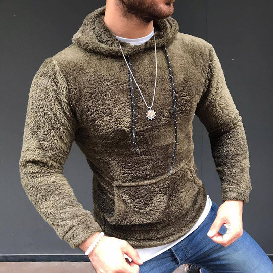 Herren nan Teddy-Plüsch Kapuzenpullover mit schmaler Passform und Kängurutasche Shop Nory