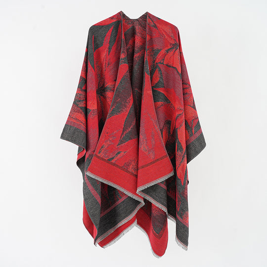 Damen Jacquard-Überwurfponcho mit floral-abstrakter Webstruktur und weichfallendem Oversize-Cape Shop Nory