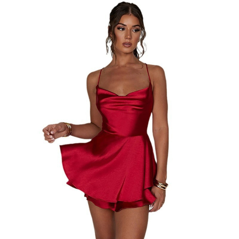 Damen-Minikleid mit sexy Schnitt, fließendem Rock,