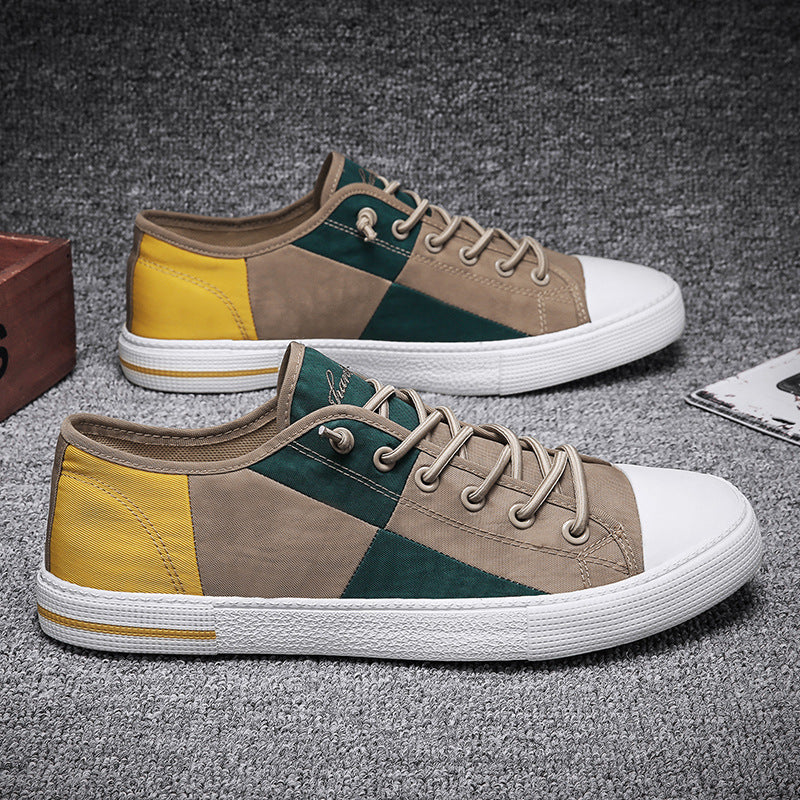 Herren Lässige Low‑Top Canvas‑Sneaker mit geometrischem Colorblock‑Design und verstärkter Zehenkappe Shopy Nory