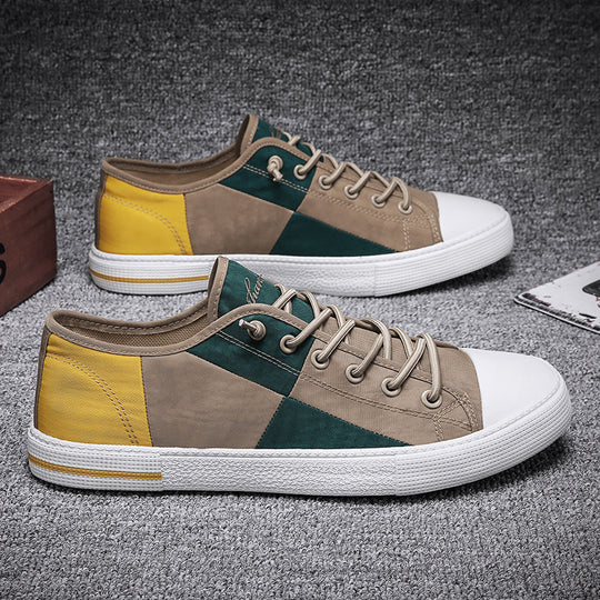 Herren Lässige Low‑Top Canvas‑Sneaker mit geometrischem Colorblock‑Design und verstärkter Zehenkappe Shopy Nory