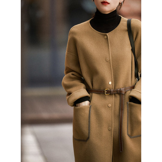 Damen Lässiger und eleganter Wollmantel mit Gürtel Shop Nory