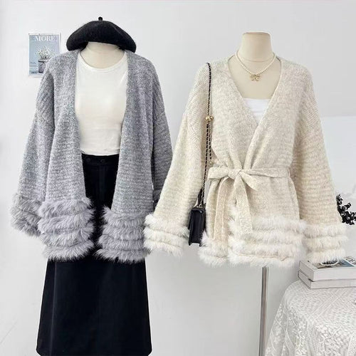 Damen Flauschiger Cardigan mit Kunstfellkragen Shop Nory