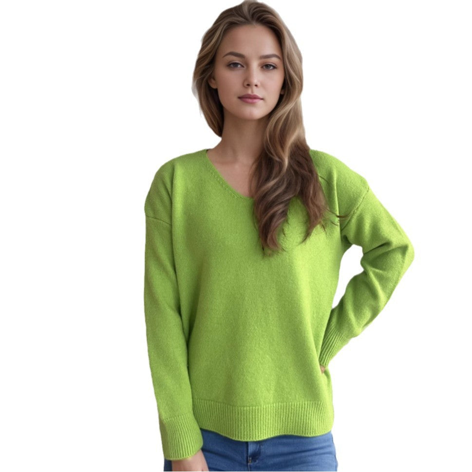 Damen lässiger V-Ausschnitt Pullover mit modernem Strukturdesign