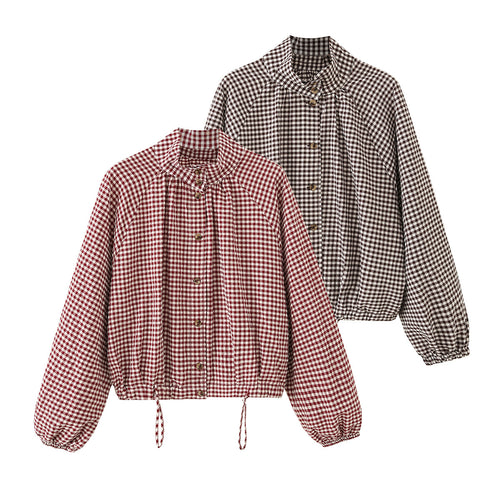 Damen Kariertes Oversize-Blouson mit Tunnelzug und Stehkragen Shop Nory