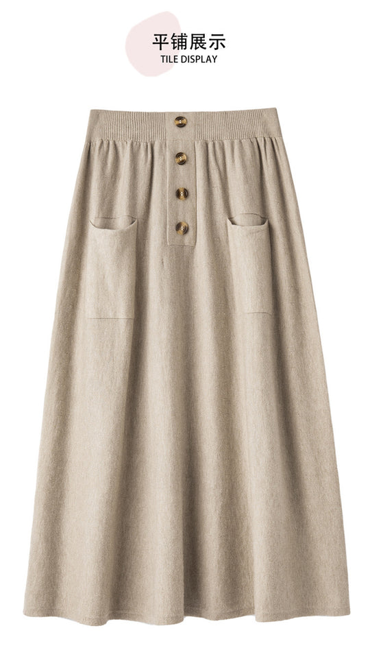 Damen Midirock aus Wollmix mit A‑Linie, elastischem Rippbund, Zierriegel‑Knopfleiste und aufgesetzten Taschen Shop Nory