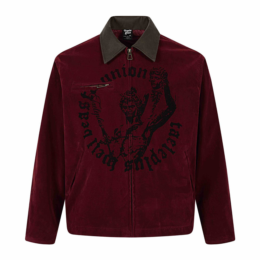 Herren Samt‑Blousonjacke mit Kontrastkragen, Frontreißverschluss und Grafikprint Shop Nory
