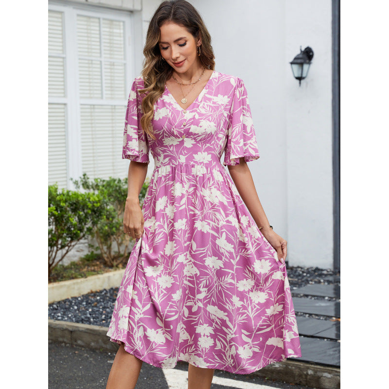 Damen Blumenmuster Wickelkleid