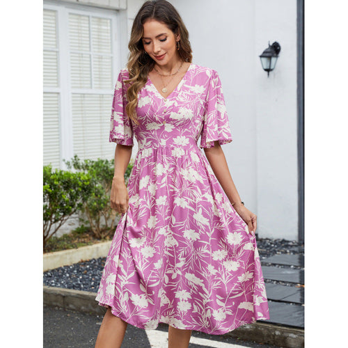 Damen Blumenmuster Wickelkleid