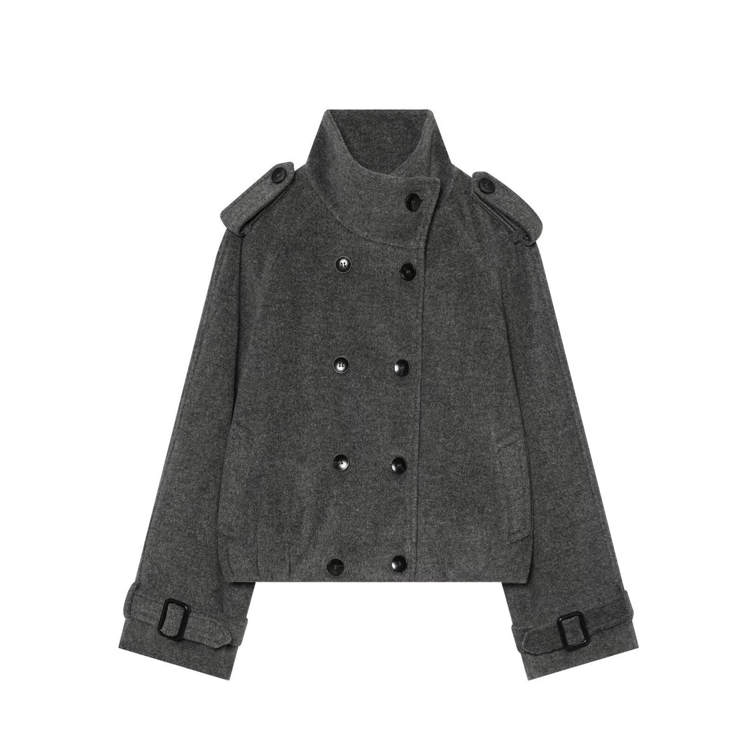 Damen Kurz-Caban mit Doppelreihe, hohem Stehkragen, Schulterpatten und verstellbaren Manschetten Shop Nory
