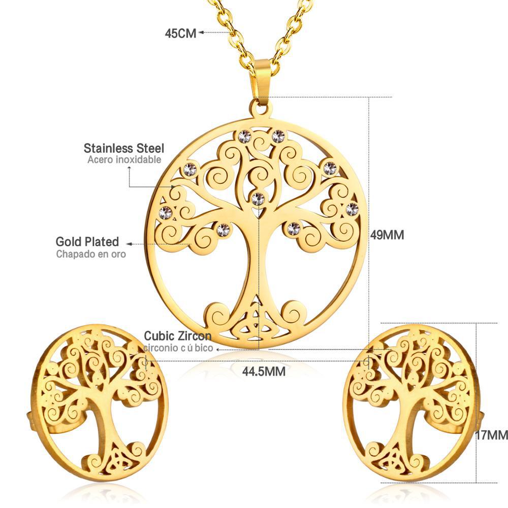 Damen Schmuckset mit Baum-Anhängern aus hochwertigem Edelstahl und goldplattiertem Design Shop Nory