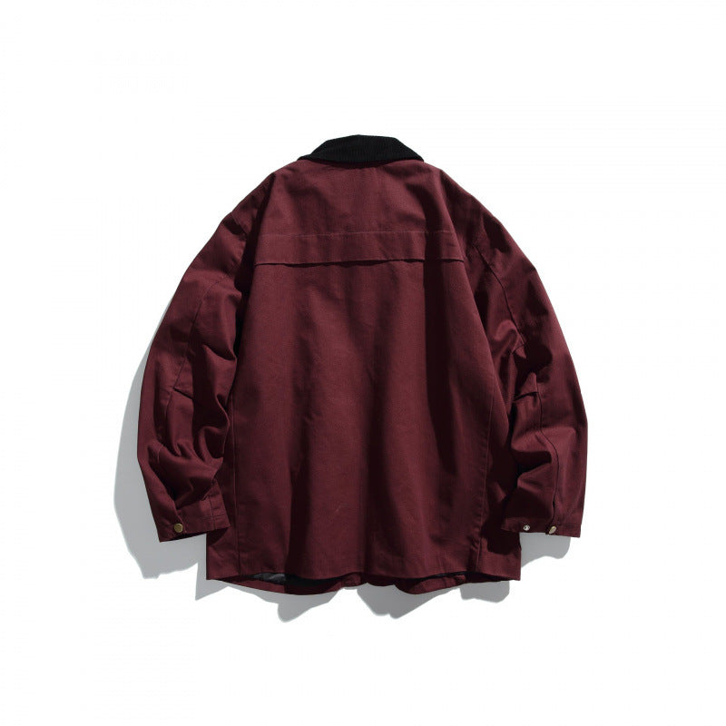 Herren Canvas-Chorejacke mit Cordkragen und Druckknopffront Shop Nory