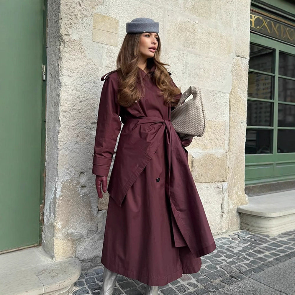 Damen Midilanger Trenchcoat mit ponchoartigem Cape-Überwurf & kastiger Silhouette Shop Nory