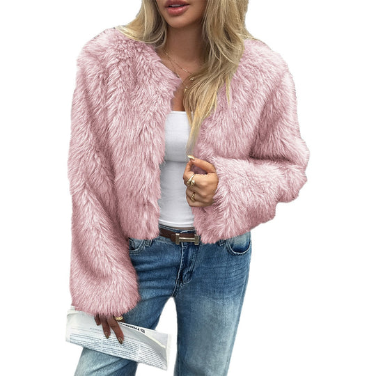 Damen nan kurzes Faux‑Fur Jacke mit voluminösen Ärmeln, offenem Schnitt und kuscheliger Innenfutter Shop Nory
