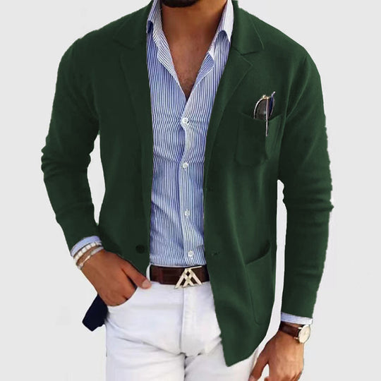 Herren lässiger Strickblazer im Sakko-Stil mit Brusttasche und aufgesetzten Taschen Shop Nory
