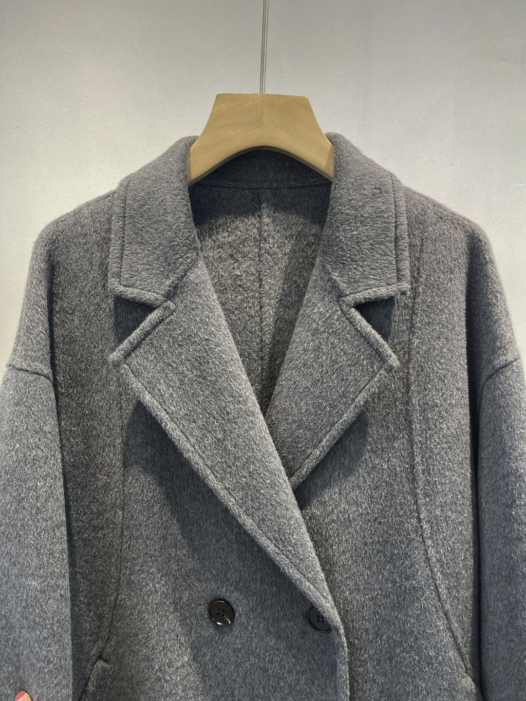 Damen maßgeschneiderter Fleece Doppelreiher Mantel Shop Nory