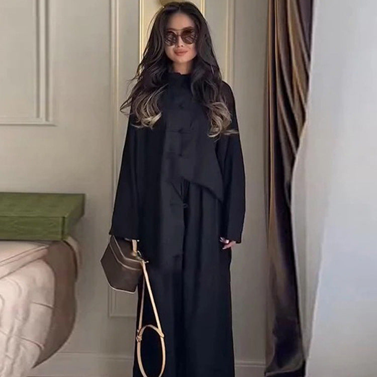 Damen Zweiteiliges Oversize Lounge‑Set mit Stehkragen und dekorativen Knotenverschlüssen Shop Nory