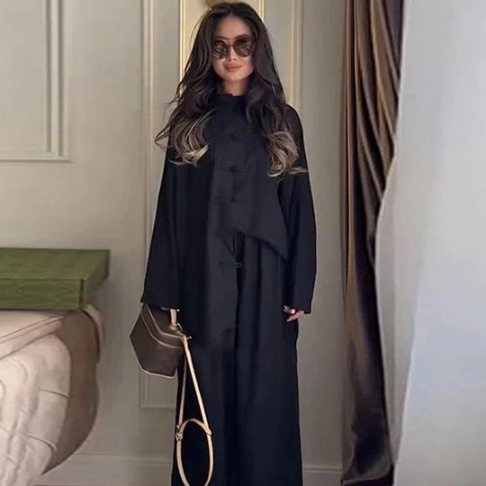 Damen Zweiteiliges Oversize Lounge‑Set mit Stehkragen und dekorativen Knotenverschlüssen Shop Nory