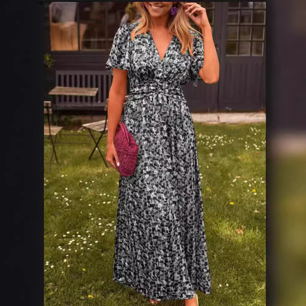 Damen Maxikleid mit floralem Muster und raffinierten Ärmeln