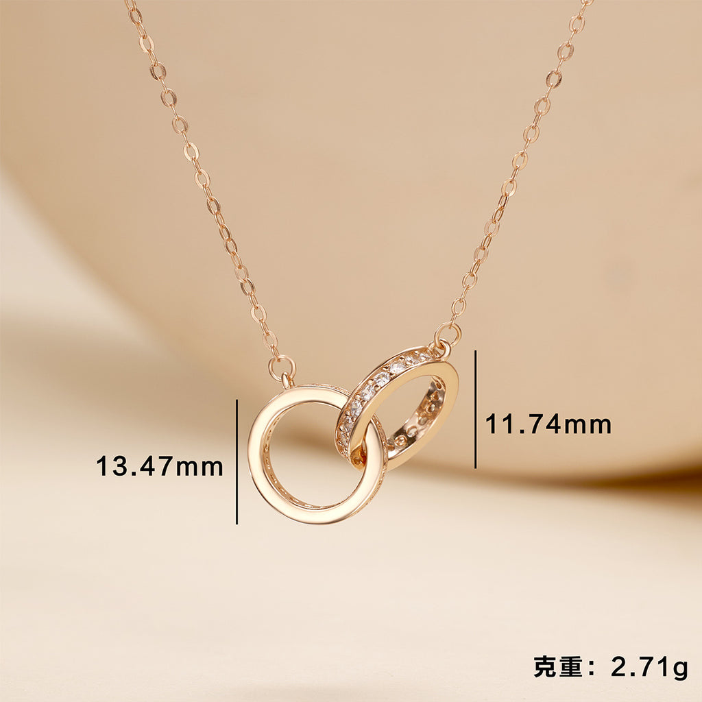 Damen Halskette mit doppeltem Ring-Anhänger und Zirkonia-Verzierungen Shop Nory