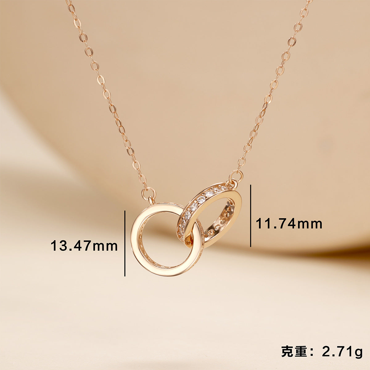 Damen Halskette mit doppeltem Ring-Anhänger und Zirkonia-Verzierungen Shop Nory