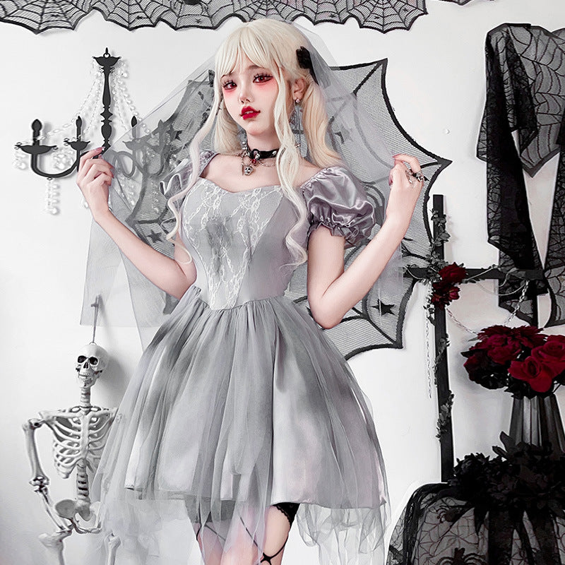 Damen Gothic Brautkleid mit Tüll- und Spitzenverzierungen Shop Nory