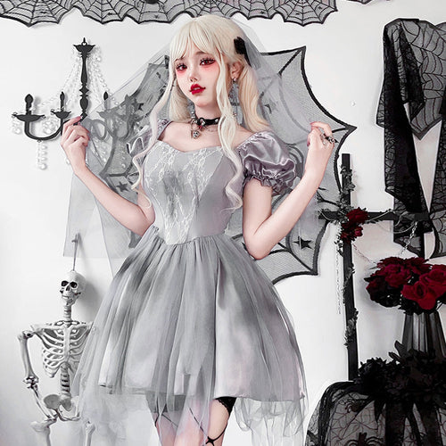 Damen Gothic Brautkleid mit Tüll- und Spitzenverzierungen Shop Nory