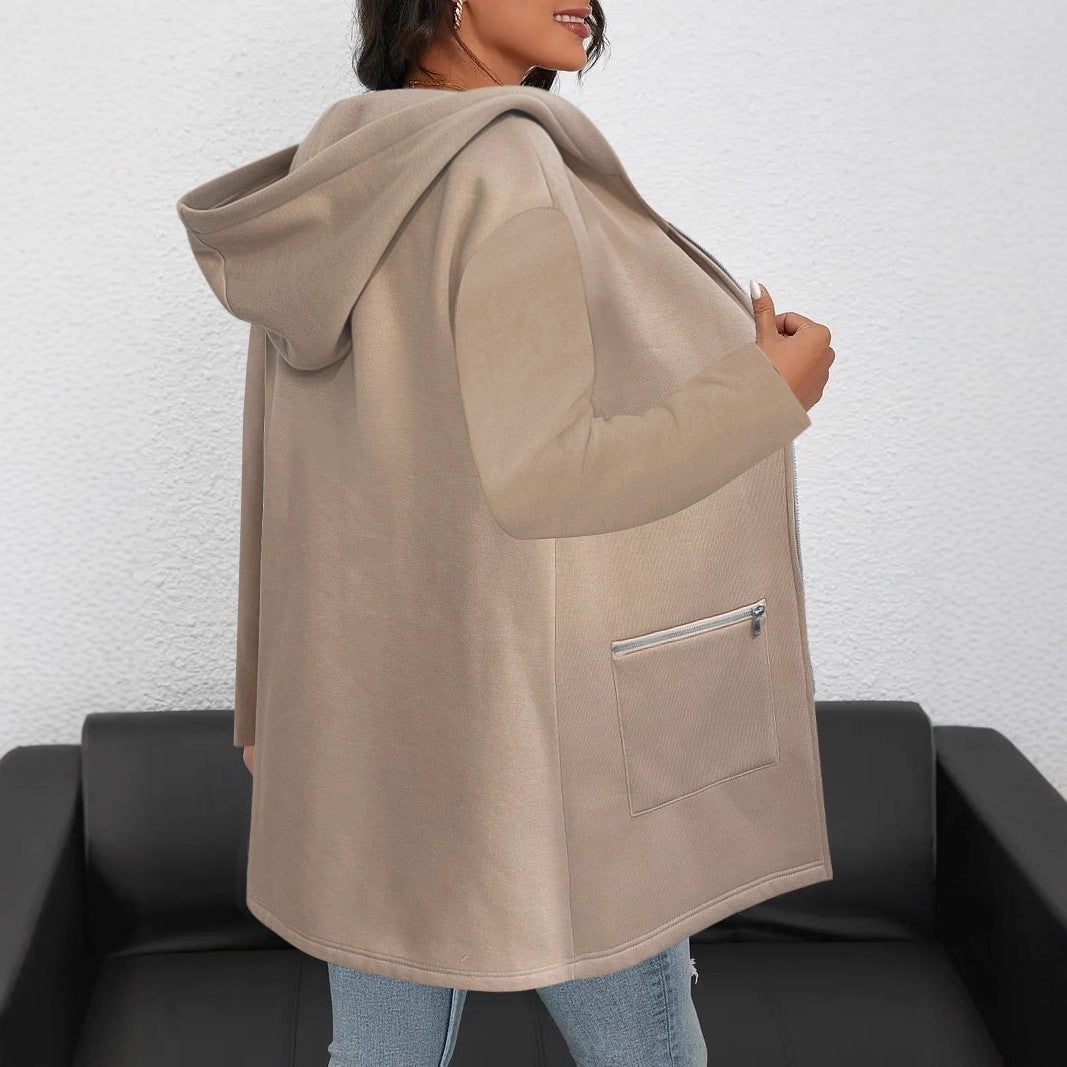 Damen Longline Übergangsjacke mit durchgehendem Reißverschluss und Zipper‑Taschen Shop Nory