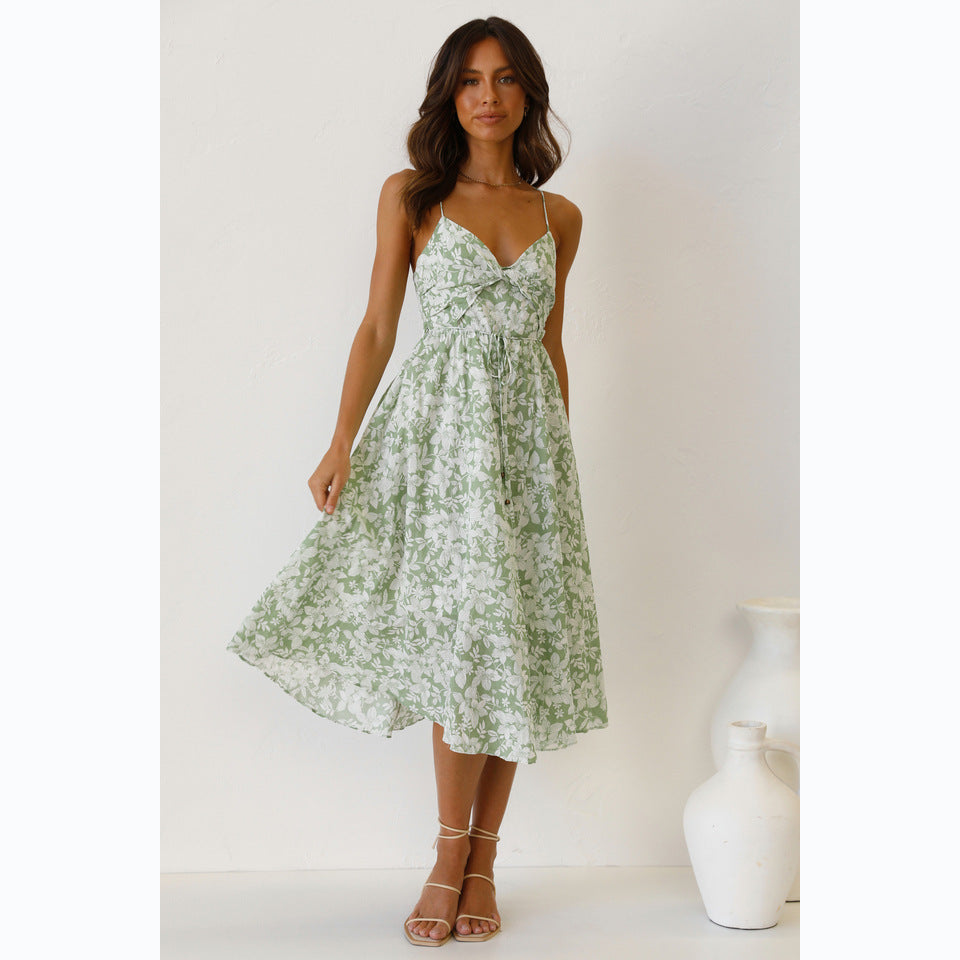 Damen Midikleid mit Floralem Muster und Verstellbaren Spaghettiträgern